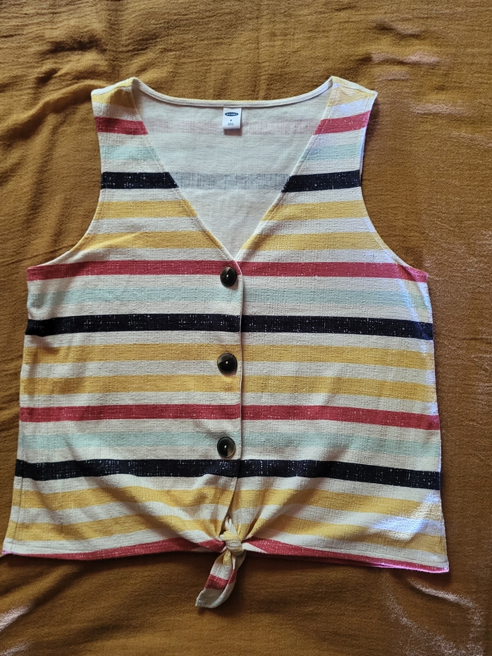 Old Navy Multi-Color Striped Button Front Tie Tank Women's M
